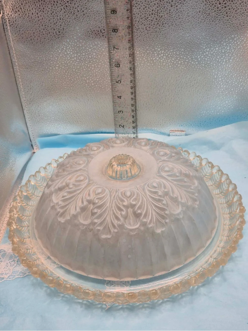 Antique 1930s Frosted Light Blue Glass Ceiling Light Shade Cover by Moe Bridges